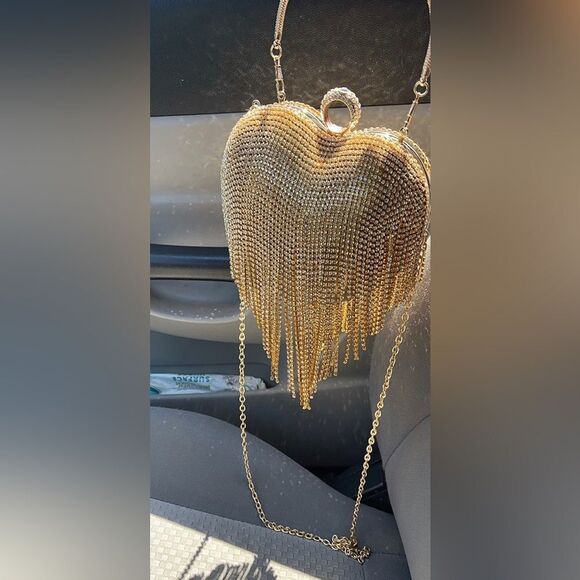 Luxury Heart Shape Rhinestone Tassel Evening Clutch Bag Party Purse Valentine’s - Picture 6 of 6